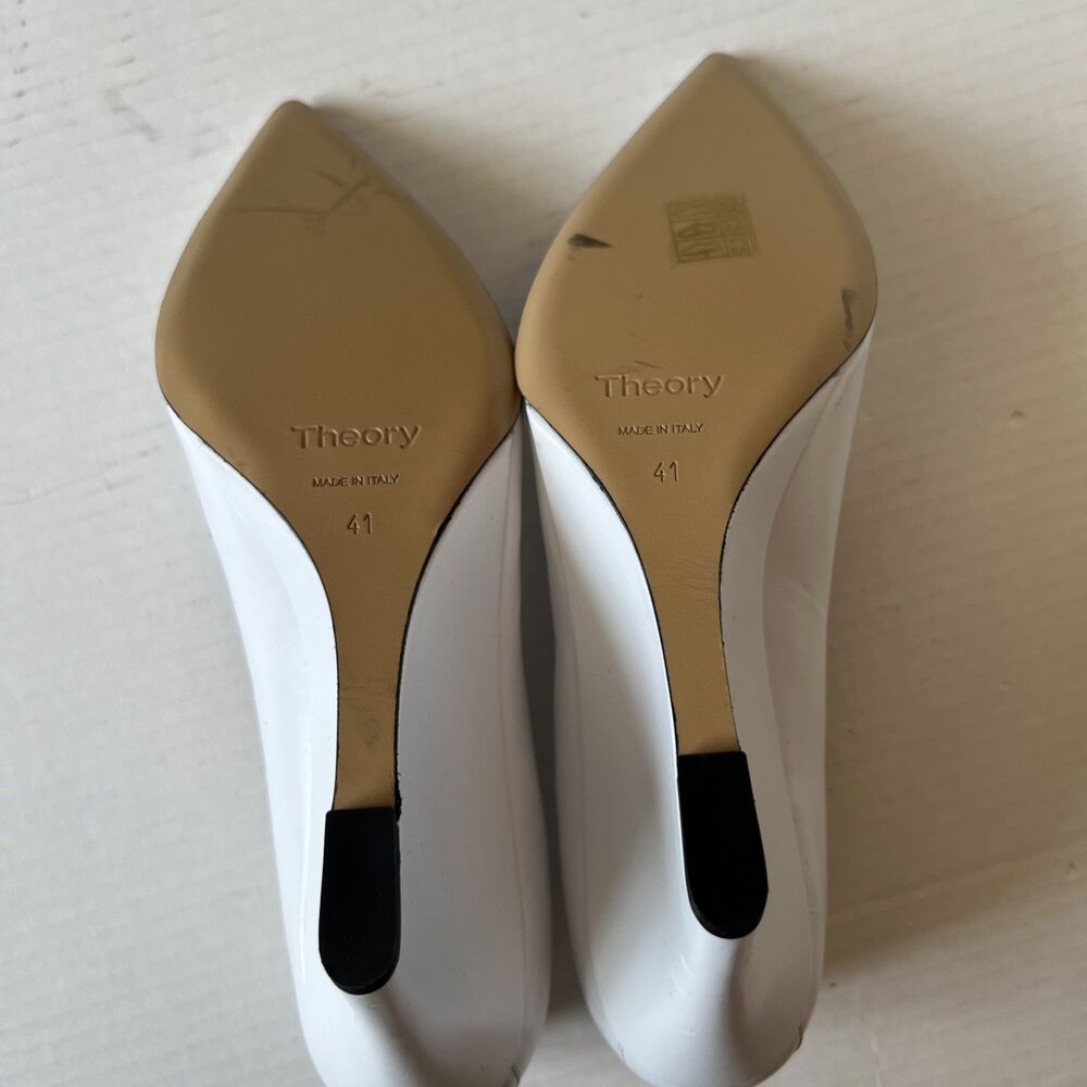 Theory Leather Wedge Sandals Pointed Cap Toe White 41 /9.5-10 Italy NWOB - Picture 6 of 8
